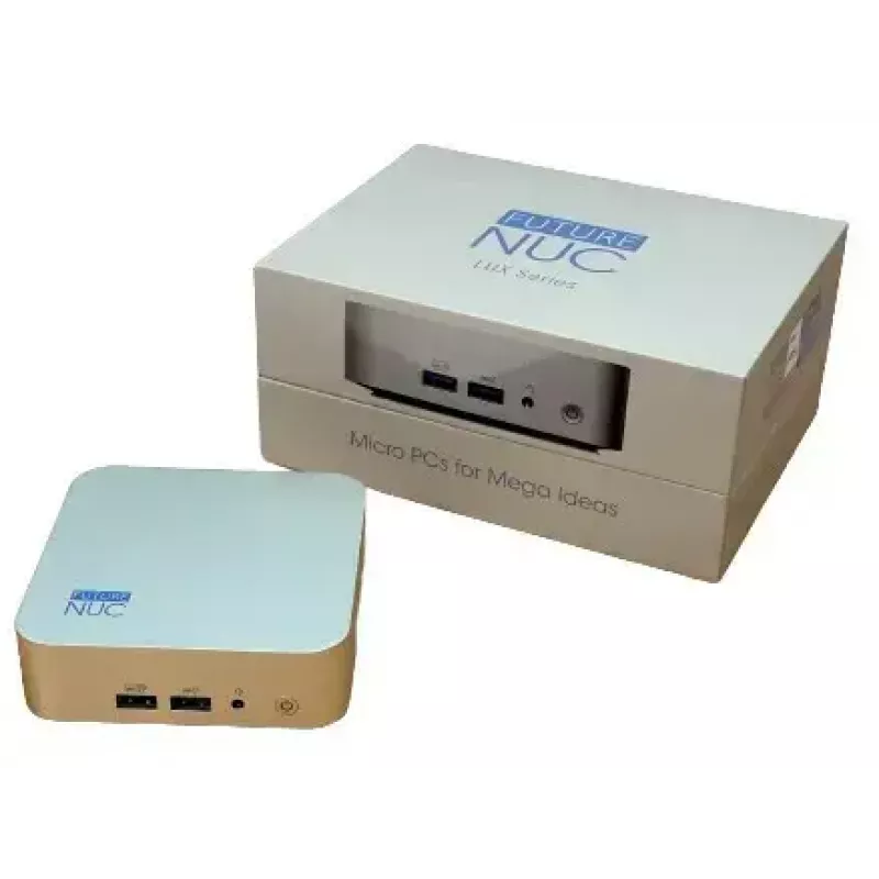 Mini kompiuteris FutureNUC Lux NUC 13i5HL – Intel Core i5-13420H, 16 GB DDR4, 512 GB SSD, Intel Iris Xe, Windows 11 Pro, Auksinis