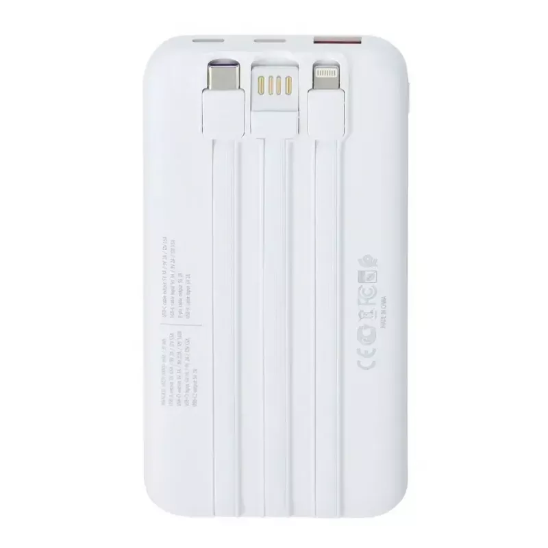 Nešiojamas powerbankas Rivacase VA2211WH — 10000 mAh, PD 3.0, QC 3.0, 1x USB-A + 2x USB-C, 22,5 W išėjimo galia