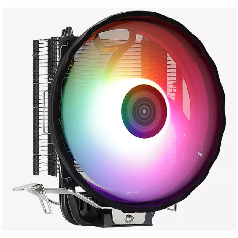 Oro aušintuvas AEROCOOL Rave 3 FRGB 120 mm juoda balta — 4 šilumos vamzdeliai, ARGB, hidraulinis guolis, 1800 RPM