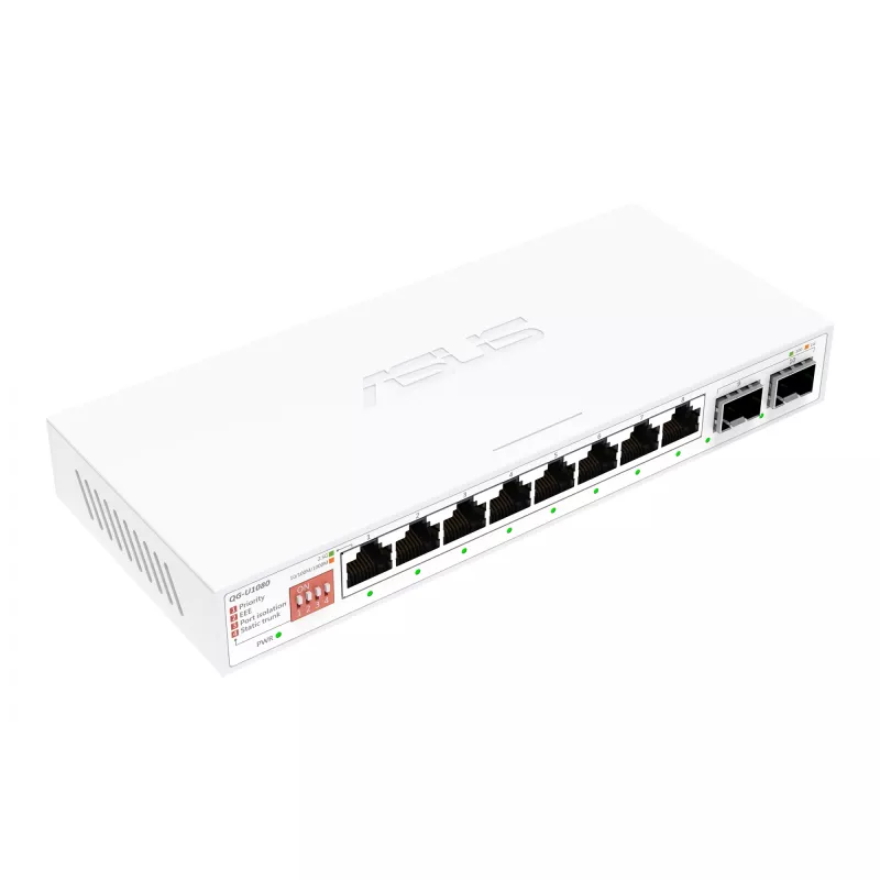 Nevaldomas Ethernet jungiklis ASUS QG-U1080 — 8 × 2.5G RJ-45 prievadai, MAC 16K, baltas, 12V