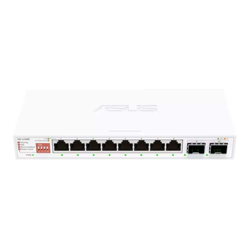 Nevaldomas Ethernet jungiklis ASUS QG-U1080 — 8 × 2.5G RJ-45 prievadai, MAC 16K, baltas, 12V