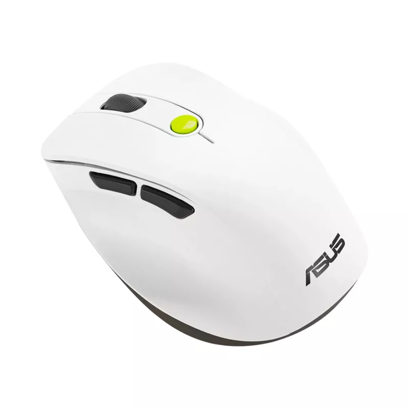 Pelė ASUS MD105 /VT-GN – dešiniarankė, RF belaidė + Bluetooth, 2400 DPI, slinkimo ratukas, maitinama baterijomis, balta/žalia