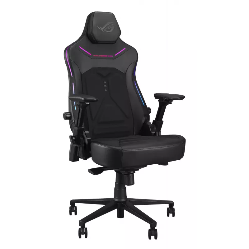 Universali žaidimų kėdė ASUS ROG Courser – paminkštinta sėdynė, maks. svoris 136 kg, sėdynė 670×700 mm, min. aukštis 140 cm, juoda