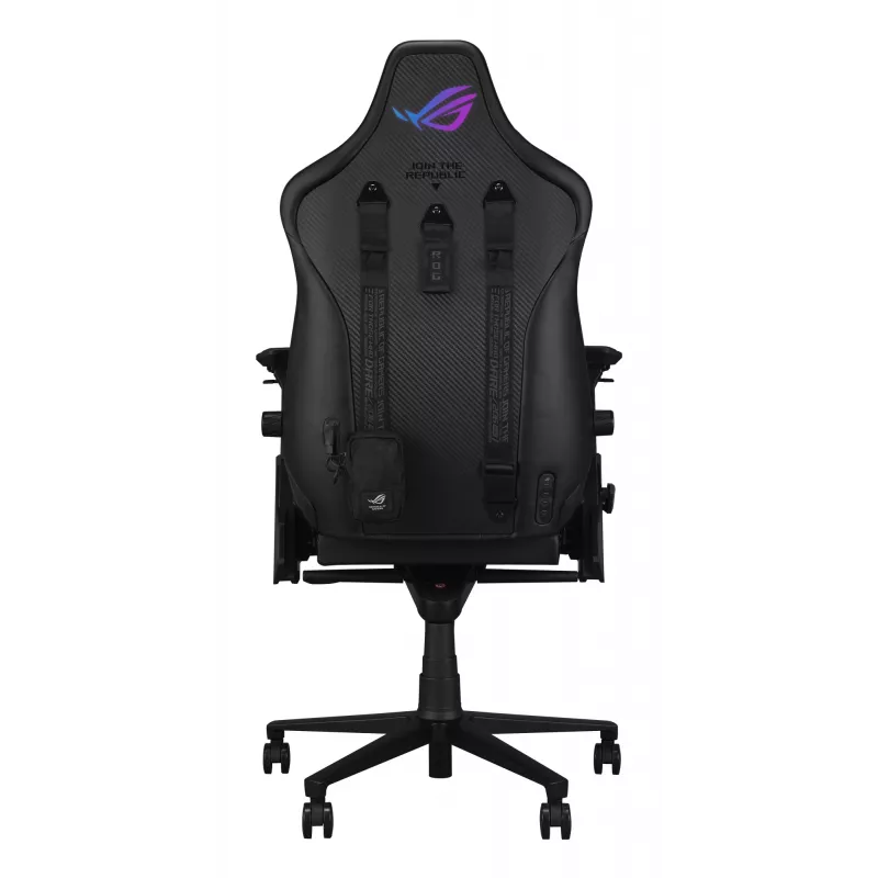 Universali žaidimų kėdė ASUS ROG Courser – paminkštinta sėdynė, maks. svoris 136 kg, sėdynė 670×700 mm, min. aukštis 140 cm, juoda