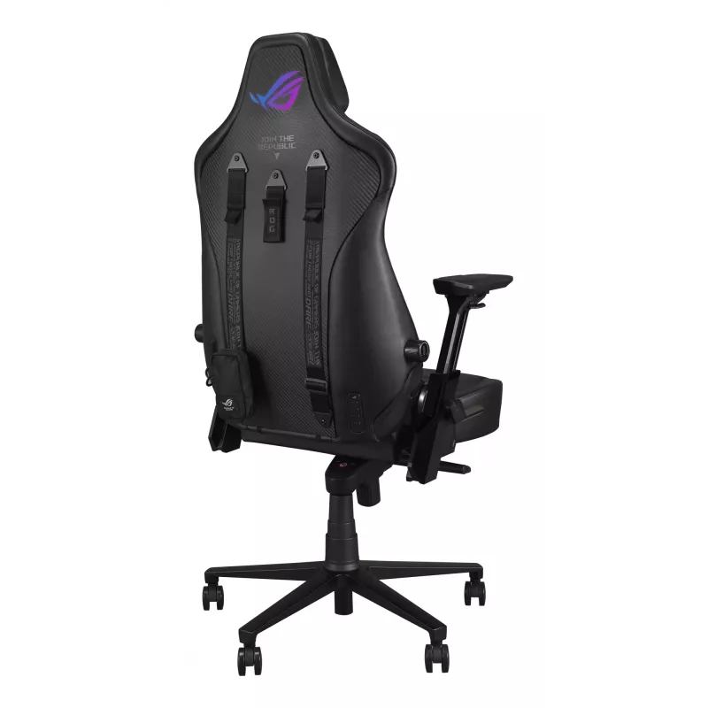Universali žaidimų kėdė ASUS ROG Courser – paminkštinta sėdynė, maks. svoris 136 kg, sėdynė 670×700 mm, min. aukštis 140 cm, juoda