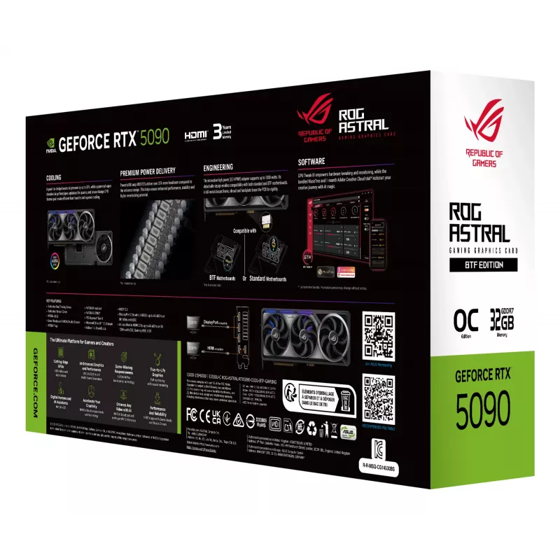 ASUS ROG Astral GeForce RTX 5090 32 GB GDDR7 BTF Gaming vaizdo plokštė