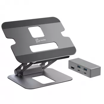 j5create JTS327 Daugiakampis 4K stovas su dokstote, pilkas, aliuminis, 40,6 cm (16 colių), 4 kg, Windows / Mac