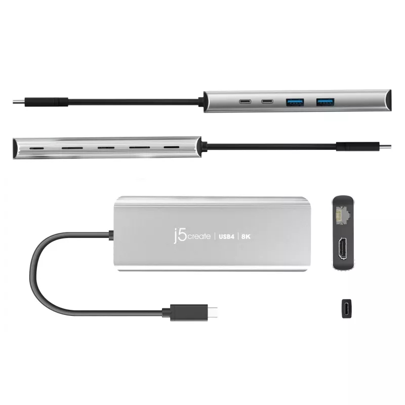 j5create JCD403 USB4 8K kelių prievadų USB-C stotelė su HDMI ir RJ-45