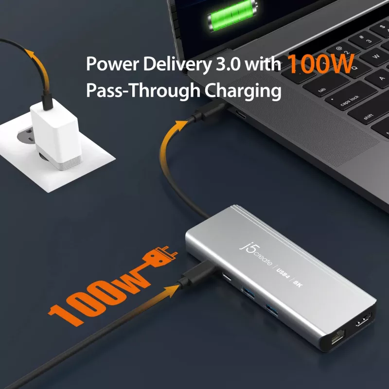 j5create JCD403 USB4 8K kelių prievadų USB-C stotelė su HDMI ir RJ-45