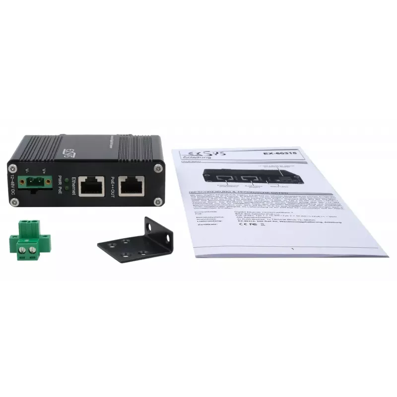 EXSYS PoE++ Gigabit Injector 90W -40°C iki +80°C