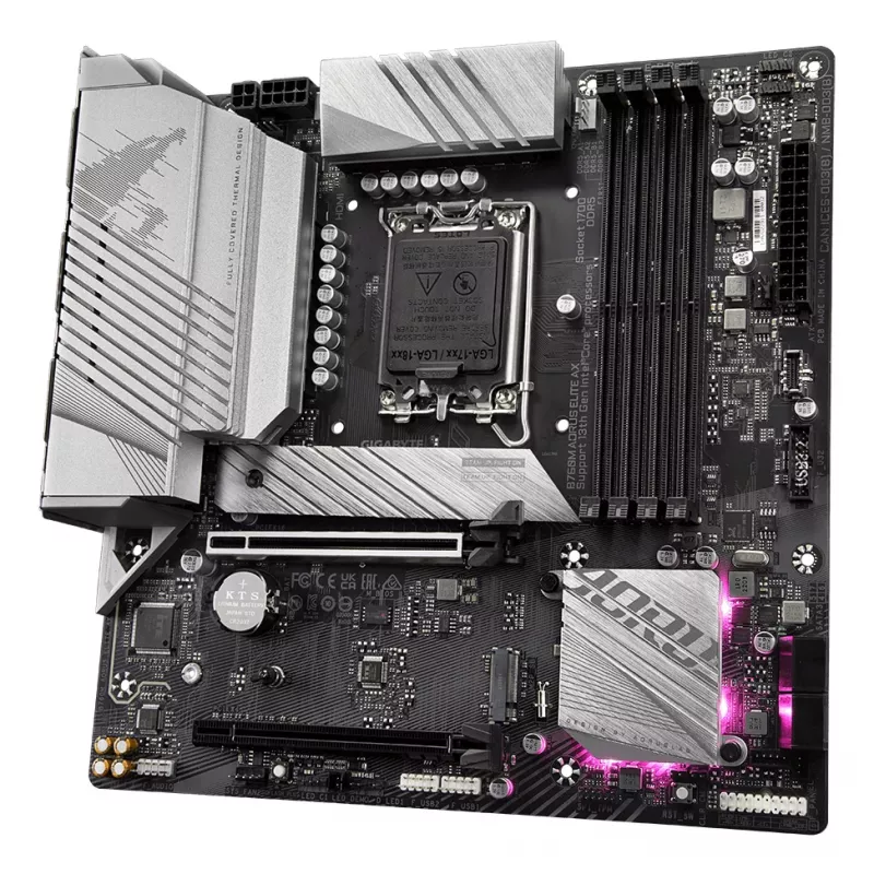 GIGABYTE B760M AORUS ELITE AX pagrindinė plokštė – palaiko Intel Core 14-osios kartos CPU, 12*+1+1 fazių skaitmeninis VRM, iki 7800MHz DDR5 (OC), 2xPCIe 4.0 M.2, Wi-Fi 6E, 2.5GbE LAN, USB 3.2 Gen 2