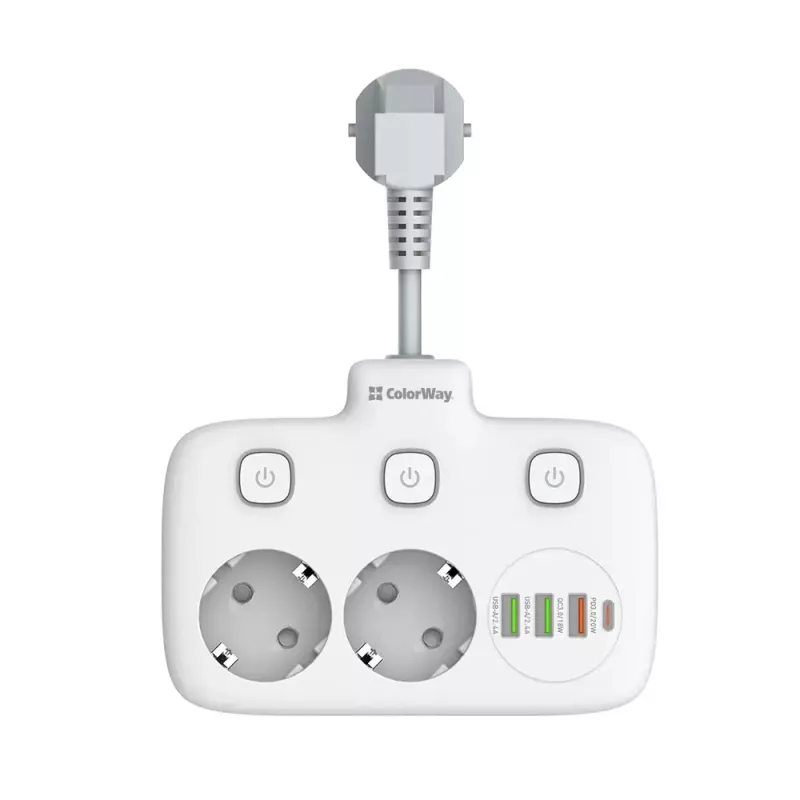Sieninis kištukinis lizdas ColorWay CW-CHE24PDW su 24 W USB-C Power Delivery integruotu išėjimu