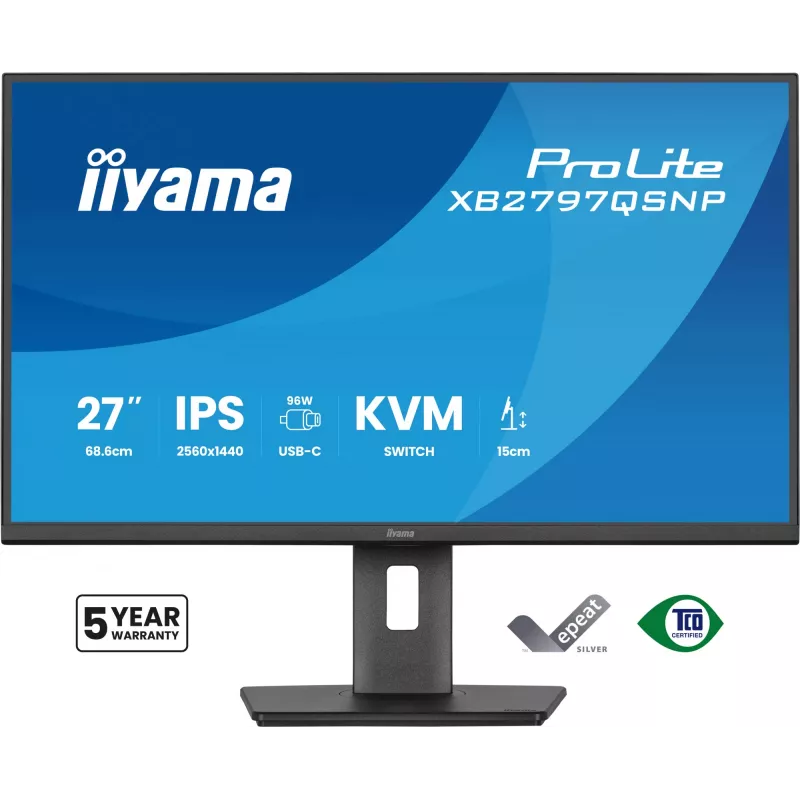Monitorius IIYAMA ProLite XB2797QSNP-B1 27 colių (68,6 cm) 2560×1440 QHD LED, 16:9, matinis, garsiakalbiai, USB 3.2 šakotuvas, reguliuojamas aukštis, VESA