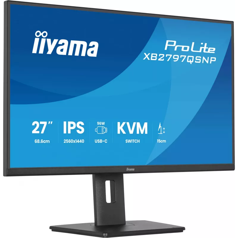 Monitorius IIYAMA ProLite XB2797QSNP-B1 27 colių (68,6 cm) 2560×1440 QHD LED, 16:9, matinis, garsiakalbiai, USB 3.2 šakotuvas, reguliuojamas aukštis, VESA