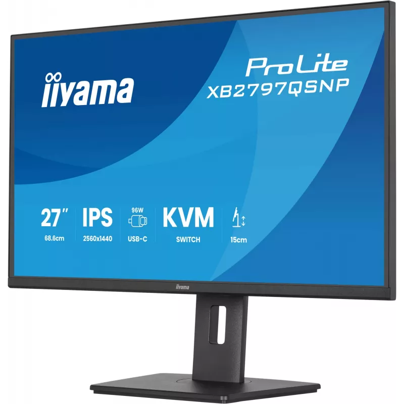 Monitorius IIYAMA ProLite XB2797QSNP-B1 27 colių (68,6 cm) 2560×1440 QHD LED, 16:9, matinis, garsiakalbiai, USB 3.2 šakotuvas, reguliuojamas aukštis, VESA
