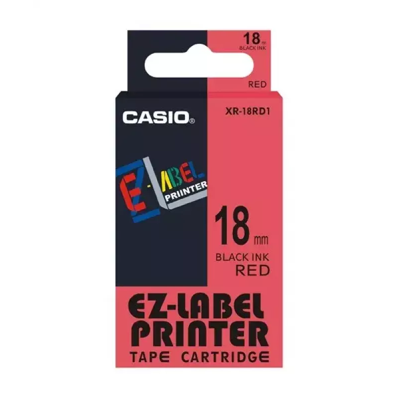 Juostelė etiketėms Casio XR-18RD1 Juoda ant raudonos