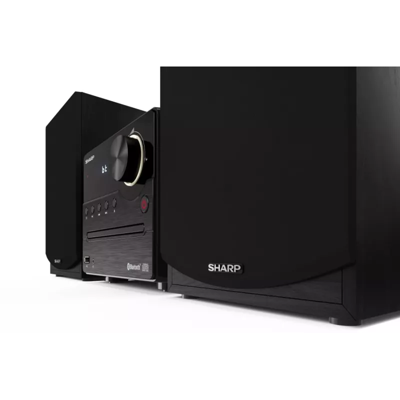Mikro garso sistema Sharp XL-B512(BK) — 45 W, vieno optinio disko grotuvas, FM radijas, MP3, bananiniai garsiakalbių jungtys, juoda