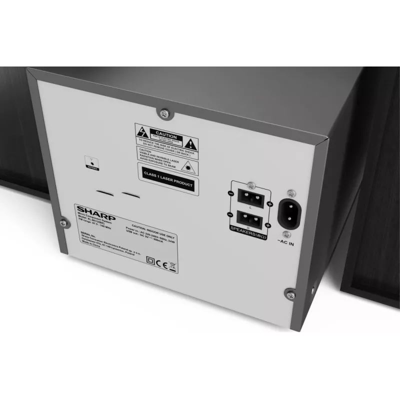 Mikro garso sistema Sharp XL-B512(BK) — 45 W, vieno optinio disko grotuvas, FM radijas, MP3, bananiniai garsiakalbių jungtys, juoda