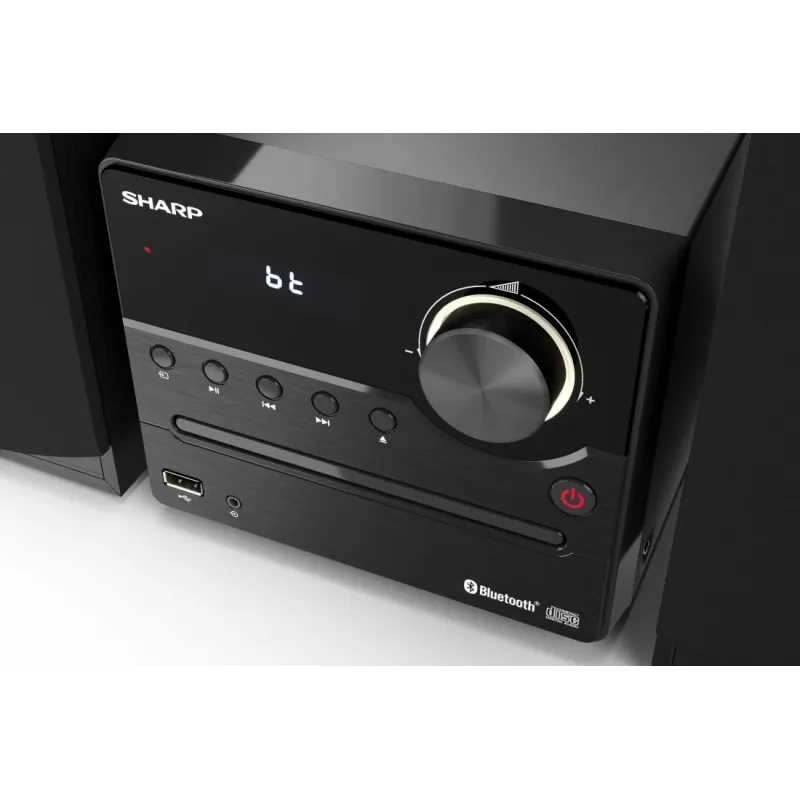 Mikro garso sistema Sharp XL-B512(BK) — 45 W, vieno optinio disko grotuvas, FM radijas, MP3, bananiniai garsiakalbių jungtys, juoda