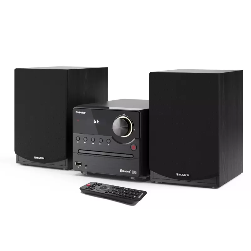 Mikro garso sistema Sharp XL-B512(BK) — 45 W, vieno optinio disko grotuvas, FM radijas, MP3, bananiniai garsiakalbių jungtys, juoda