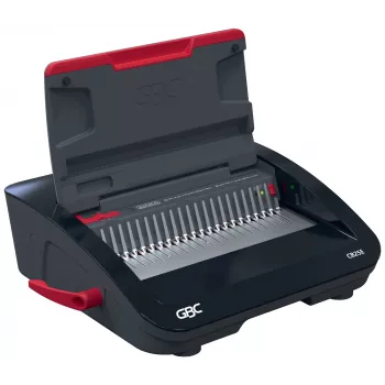 GBC CombBind® CB25E elektrinė įrišimo mašina, kombinuotam įrišimui, 25 lapų pramušimas, 390 lapų įrišimas, juoda, raudona