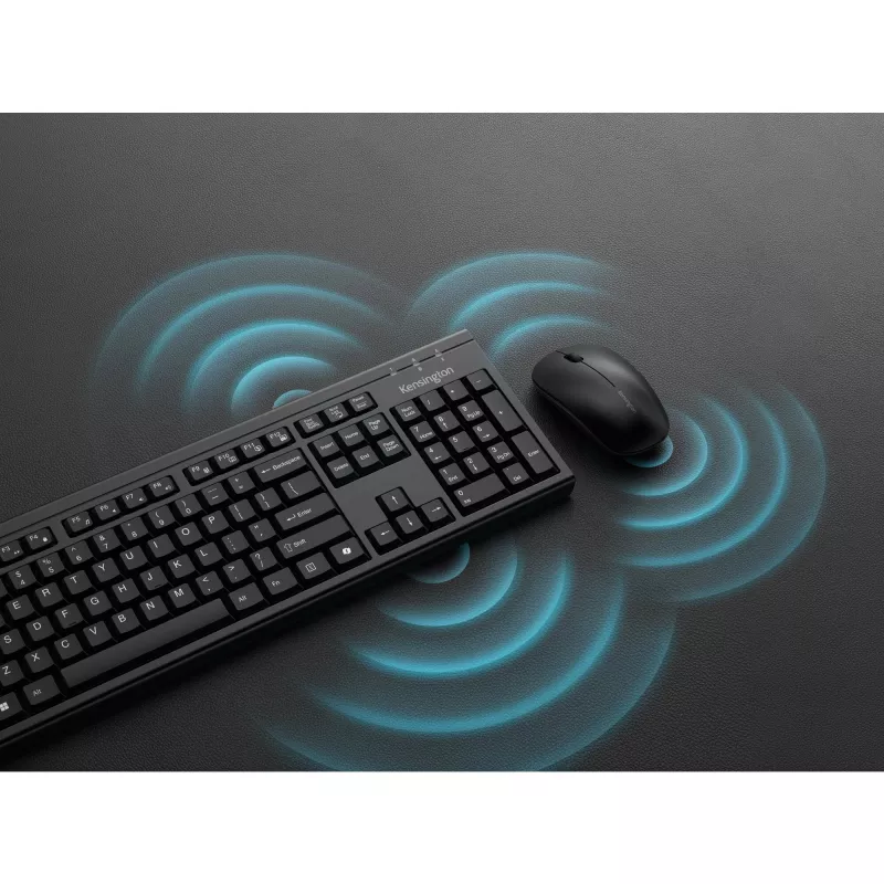 Kensington KM270 EQ Įkraunamas belaidis rinkinys – belaidė klaviatūra ir pelė, RF Wireless + Bluetooth, membraninė, QWERTZ, juoda