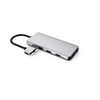 eSTUFF ES623010 12-in-1 USB-C stotelė su 4K HDMI, VGA, 100W PD įkrovimu, Gigabit Ethernet, aliuminis