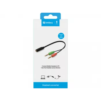 Sandberg adapteris ausinėms (mobilus) PC, 2 x 3,5 mm, vyriškas, 3,5 mm, moteriškas, juodas