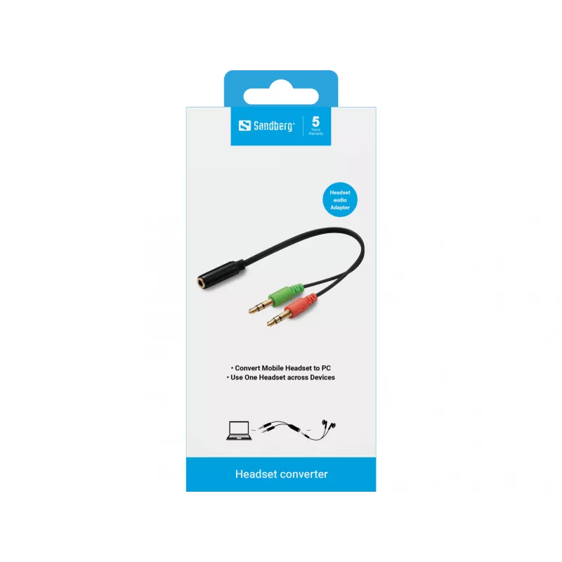 Sandberg adapteris ausinėms (mobilus) PC, 2 x 3,5 mm, vyriškas, 3,5 mm, moteriškas, juodas