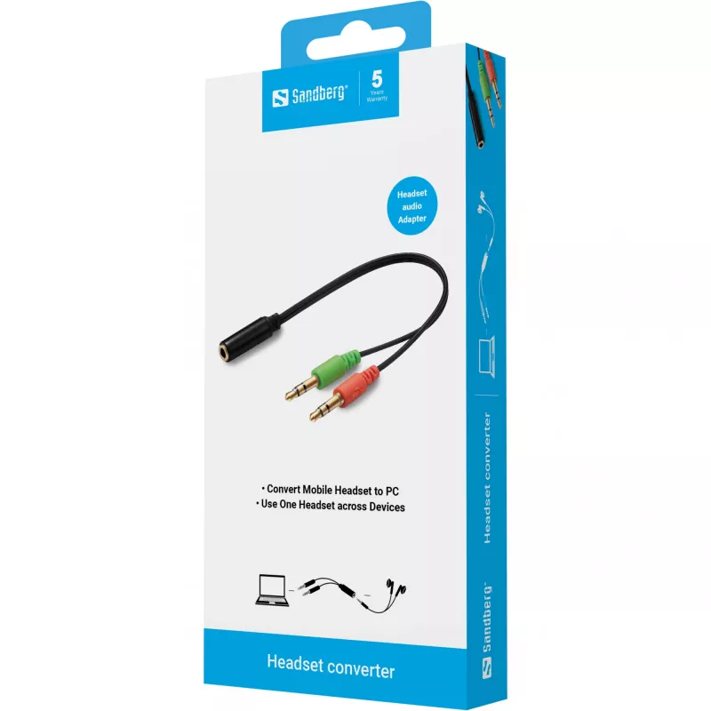 Sandberg adapteris ausinėms (mobilus) PC, 2 x 3,5 mm, vyriškas, 3,5 mm, moteriškas, juodas