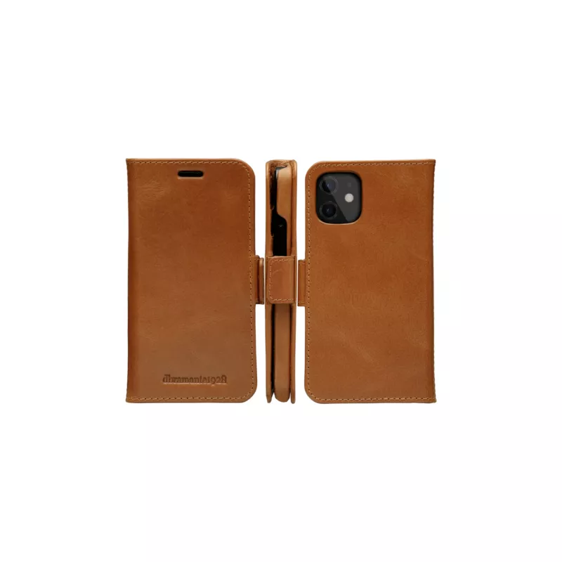 Dėklas-piniginė dbramante1928 Lynge, iPhone 12 mini (5,4 colio), Tan, 3 kortelių kišenės, stovas ant stalo