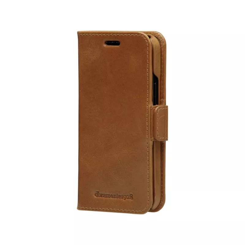Dėklas-piniginė dbramante1928 Lynge, iPhone 12 mini (5,4 colio), Tan, 3 kortelių kišenės, stovas ant stalo