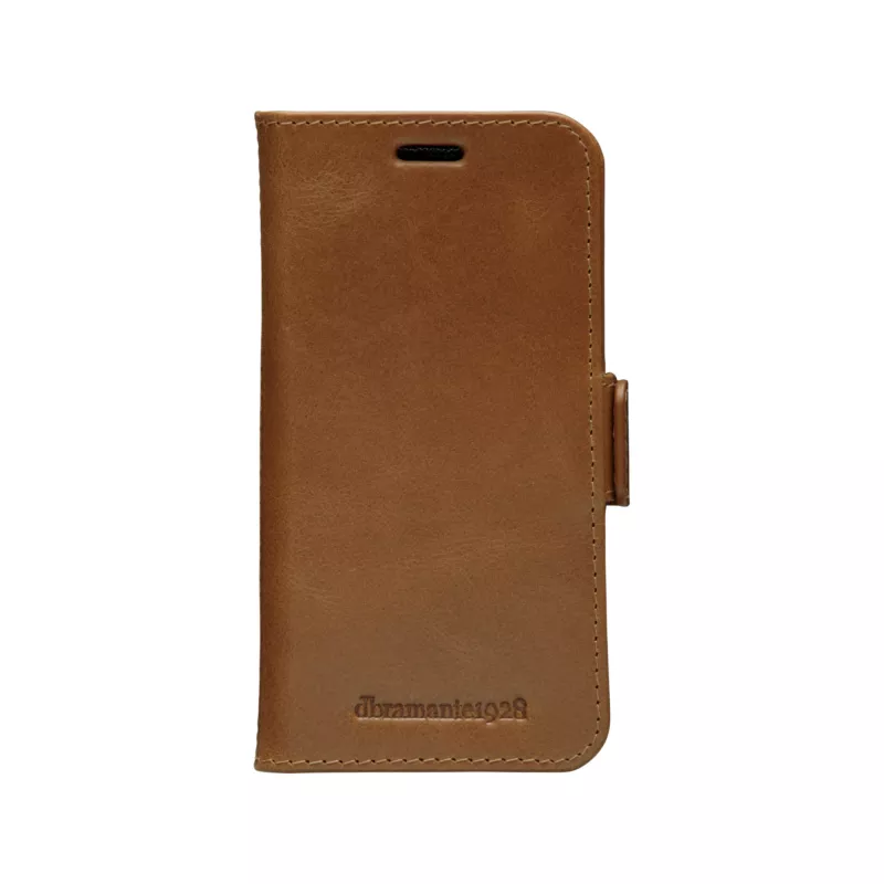 Dėklas-piniginė dbramante1928 Lynge, iPhone 12 mini (5,4 colio), Tan, 3 kortelių kišenės, stovas ant stalo