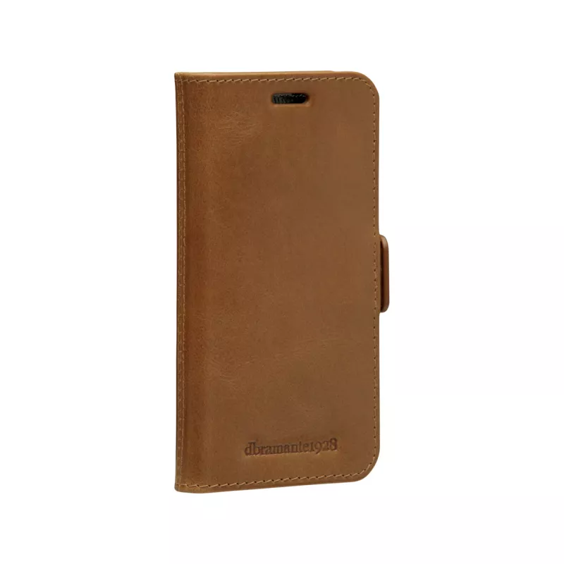 Dėklas-piniginė dbramante1928 Lynge, iPhone 12 mini (5,4 colio), Tan, 3 kortelių kišenės, stovas ant stalo