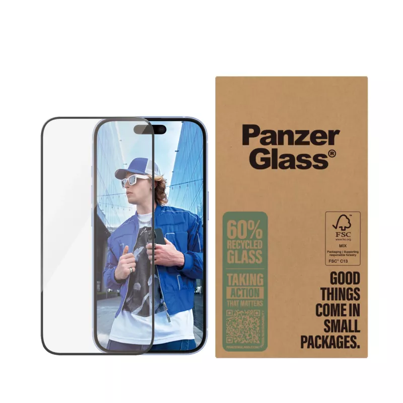 PanzerGlass® ekrano apsauga iPhone 16 | 15 | Ultra-Wide Fit | Bulk