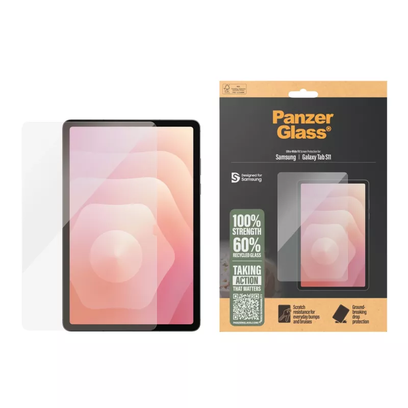 PanzerGlass apsauginis stiklas Samsung Galaxy Tab S11 — grūdintas stiklas, PET, silikonas, Ultra-Wide Fit, permatomas