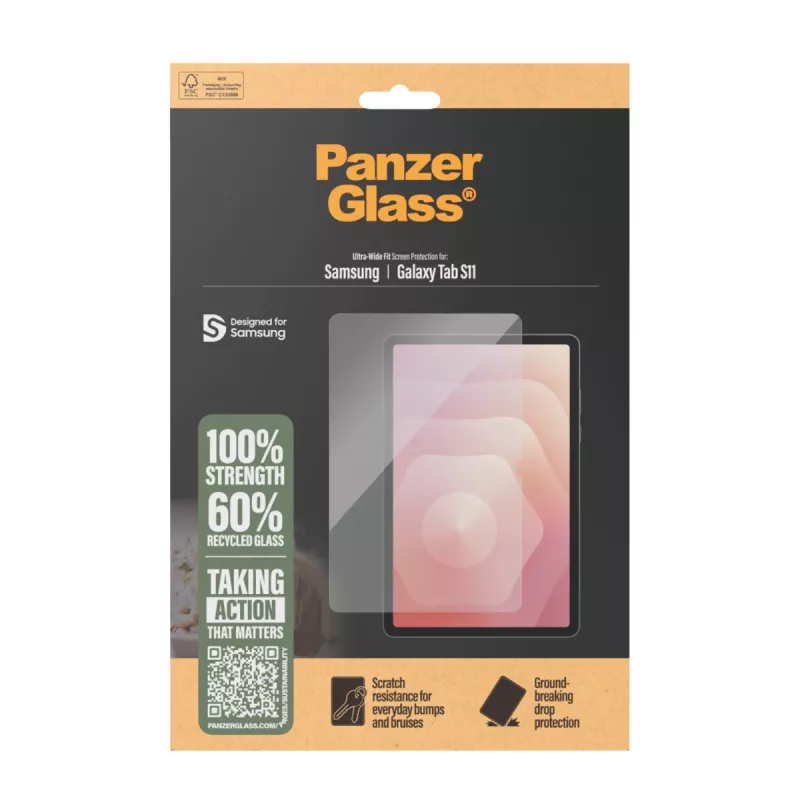 PanzerGlass apsauginis stiklas Samsung Galaxy Tab S11 — grūdintas stiklas, PET, silikonas, Ultra-Wide Fit, permatomas