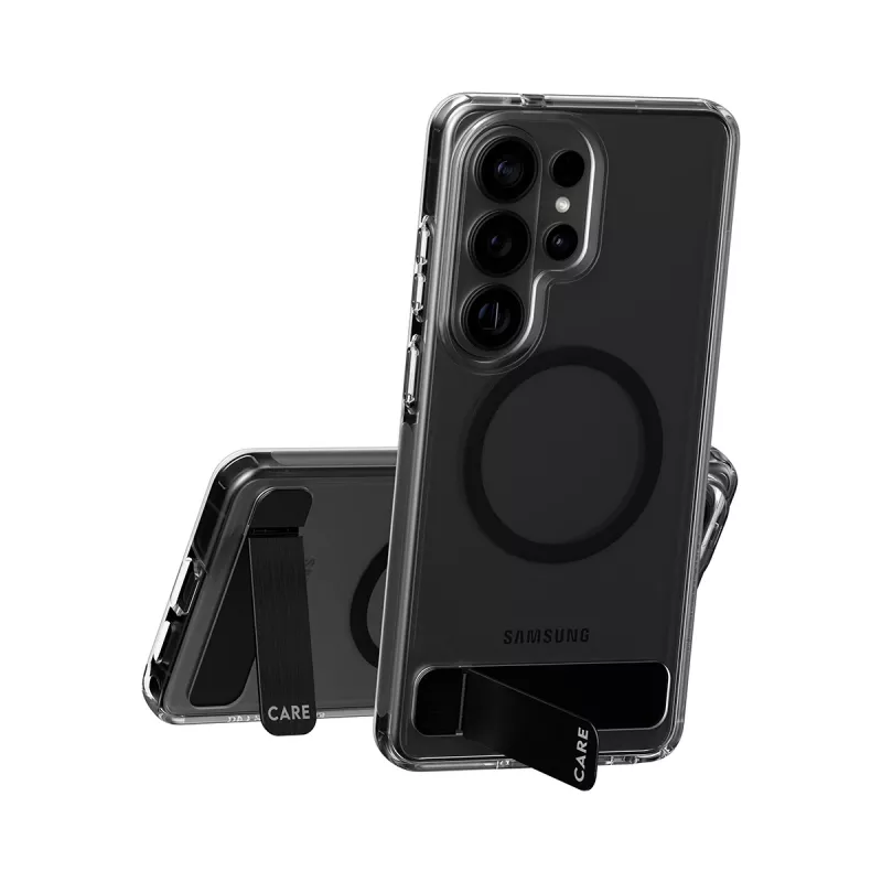 PanzerGlass CARE™ Urban Explorer Dėklas Samsung Galaxy S26 Ultra — Skaidrus dėklas su juodu stoveliu ir Qi palaikymu