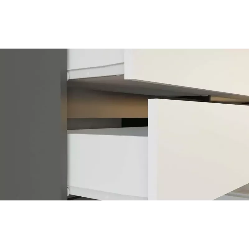 Komoda Top E Shop MALWA M6 120 cm, 6 stalčių, antracitinis karkasas, balti fasadai