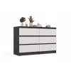 Komoda Top E Shop MALWA M6 120 cm, 6 stalčių, antracitinis karkasas, balti fasadai