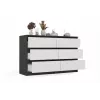 Komoda Top E Shop MALWA M6 120 cm, 6 stalčių, antracitinis karkasas, balti fasadai
