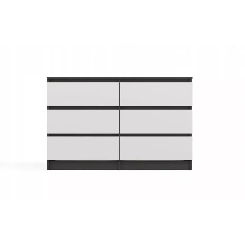 Komoda Top E Shop MALWA M6 120 cm, 6 stalčių, antracitinis karkasas, balti fasadai