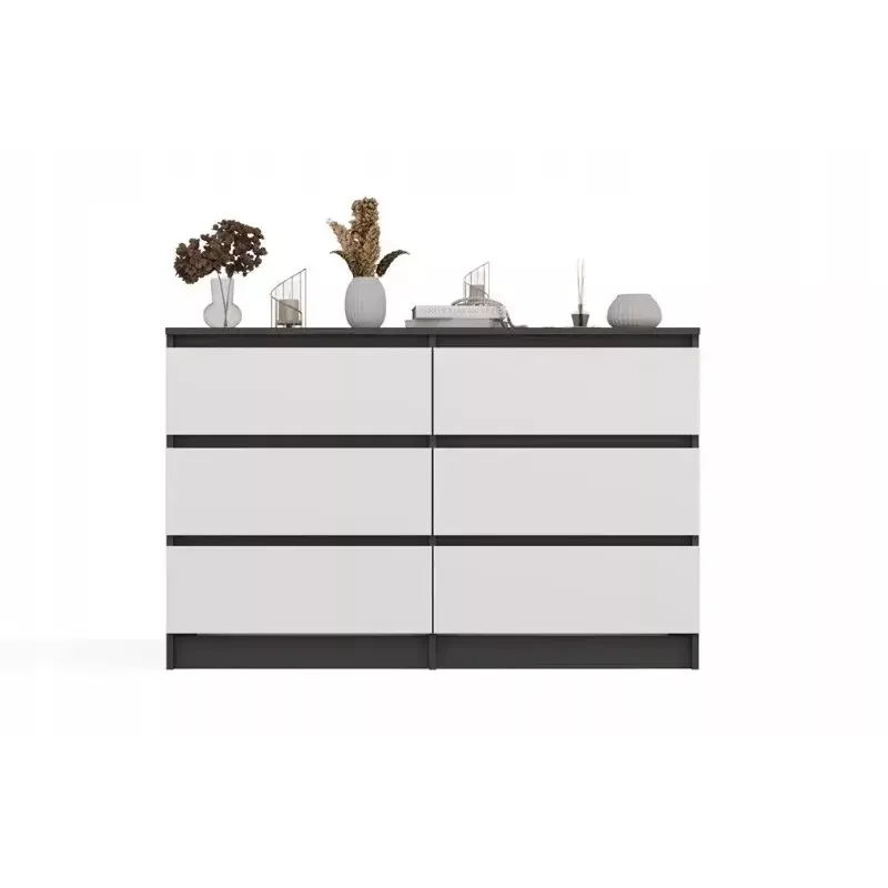 Komoda Top E Shop MALWA M6 120 cm, 6 stalčių, antracitinis karkasas, balti fasadai