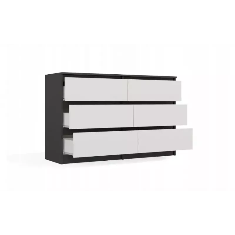 Komoda Top E Shop MALWA M6 120 cm, 6 stalčių, antracitinis karkasas, balti fasadai