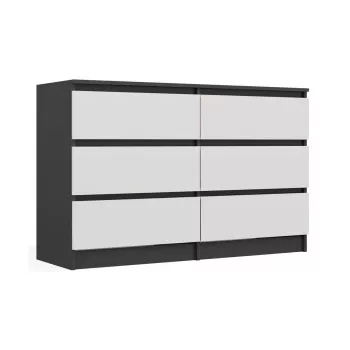 Komoda Top E Shop MALWA M6 120 cm, 6 stalčių, antracitinis karkasas, balti fasadai