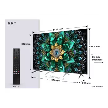 TCL 65Q6C televizorius 165,1 cm (65 colių) 4K Ultra HD Smart TV QD-Mini LED Wi-Fi Metalinė