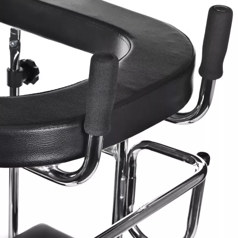 Reabilitacinis aukštas vaikštynė ActionMed B200AM – stovimoji atrama su sėdyne, 4 ratai, reguliuojamas aukštis 100–125 cm, maksimali apkrova 120 kg, rėmo plotis 65 cm