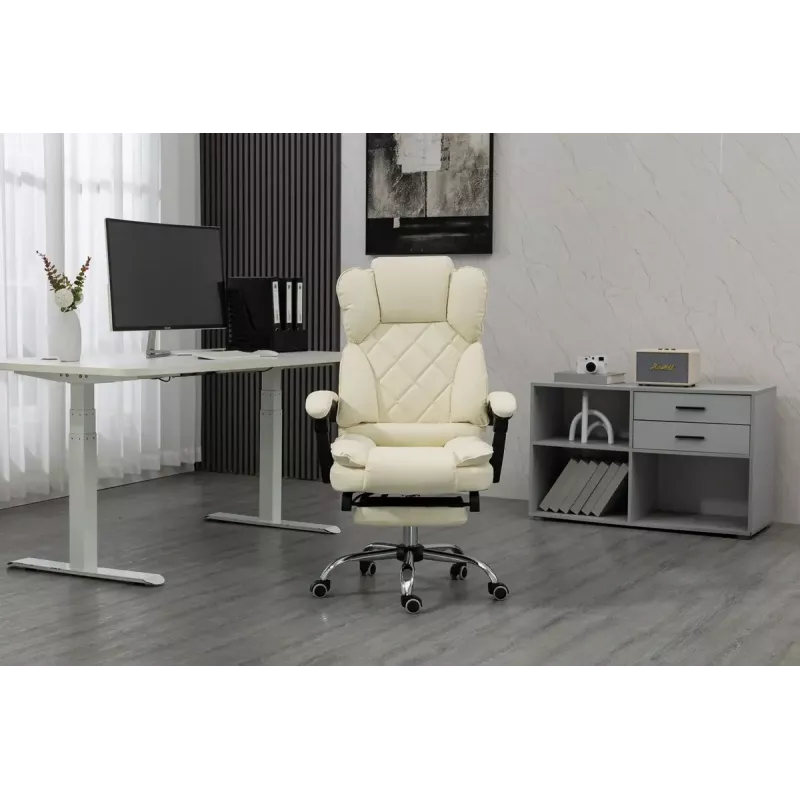 Sukamoji biuro kėdė ActiveJet YK7416 — ergonomiška sukamoji kėdė, smėlio spalvos eko oda, metalinis rėmas, paminkštinta atlošas, pakojis