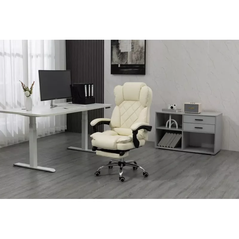 Sukamoji biuro kėdė ActiveJet YK7416 — ergonomiška sukamoji kėdė, smėlio spalvos eko oda, metalinis rėmas, paminkštinta atlošas, pakojis