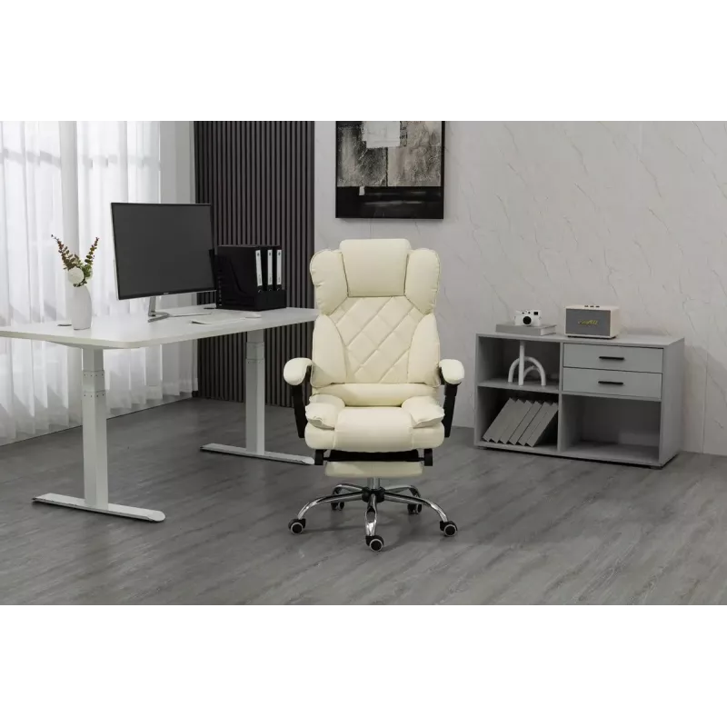Sukamoji biuro kėdė ActiveJet YK7416 — ergonomiška sukamoji kėdė, smėlio spalvos eko oda, metalinis rėmas, paminkštinta atlošas, pakojis